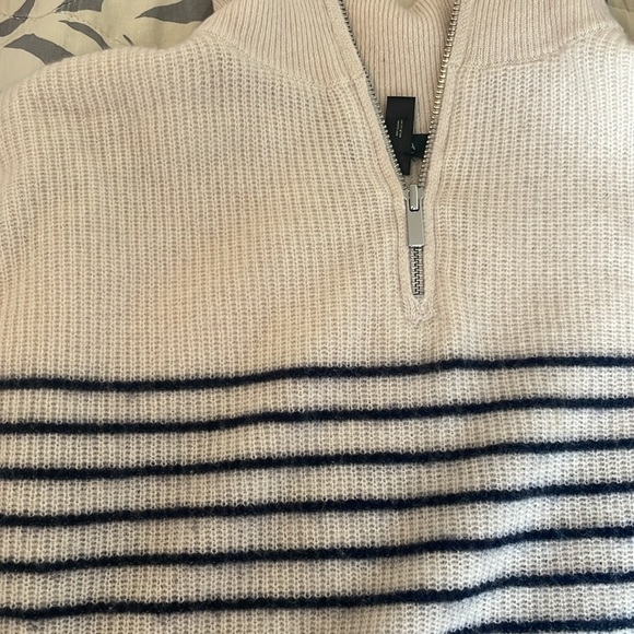 AQUA 100% Cashmere Striped Quarter Zip Sweater - Picture 8 of 8